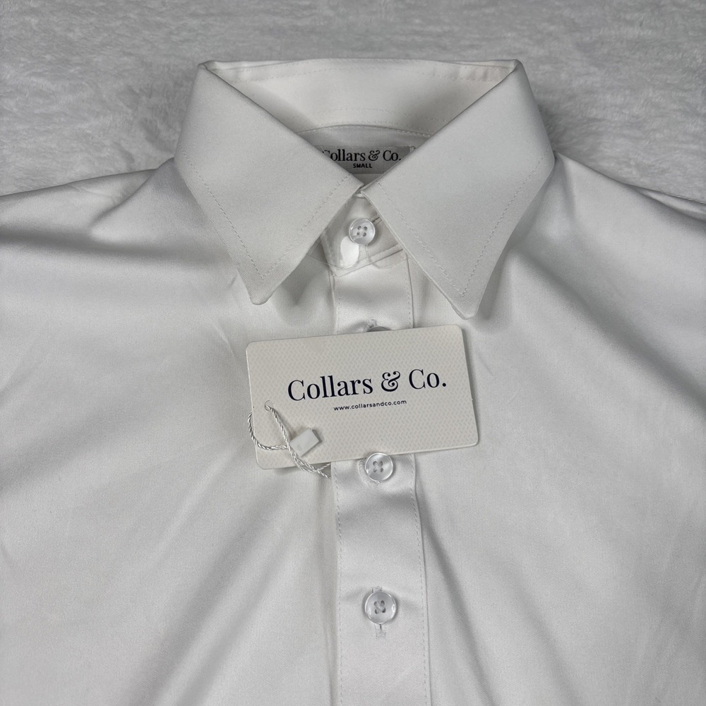 Collars & and Co Polo Shirt Mens Small White Dress Collar Performance Golf